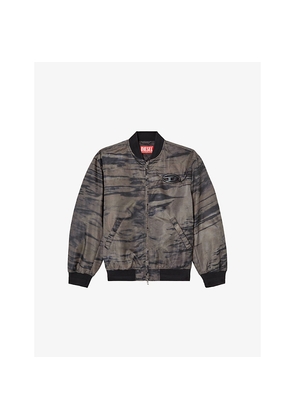 Mens Diesel J-Kepes Logo-Plaque Nylon Bomber Jacket
