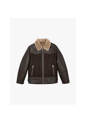 Womens The Kooples Contrast-Collar Leather and Suede Jacket