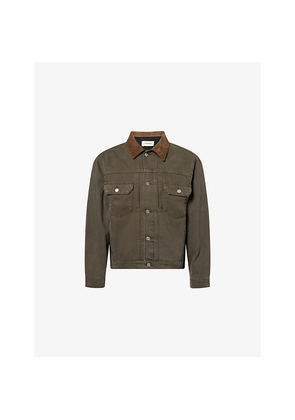 Mens Frame Suede-Collar Cotton-Canvas Trucker Jacket