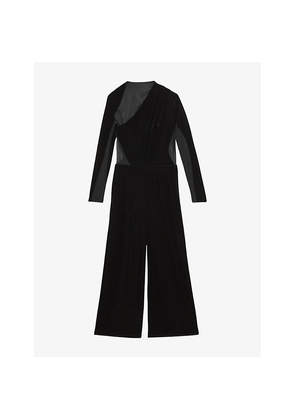 Womens Reiss Karolina Wide-Leg Stretch-Velvet Jumpsuit