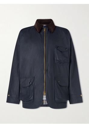 Drake's - Padded Corduroy-Trimmed Waxed-Cotton Jacket - Men - Blue - UK/US 36