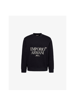 Mens Emporio Armani Brand-Embroidery Relaxed-Fit Cotton-Jersey Sweatshirt