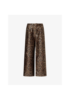 Womens Sister Jane Cherie Leopard-Print Wide-Leg Woven Trousers