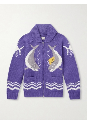 KAPITAL - Intarsia Wool Zip-Up Cardigan - Men - Purple - 1
