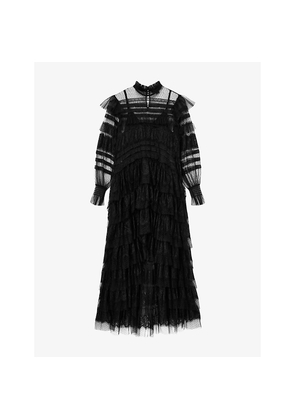 Womens Allsaints Cavarly High-Neck Long-Sleeve Woven Maxi Dress