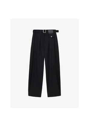 Womens Loewe Pleated Adjustable-Belt Wool Trousers