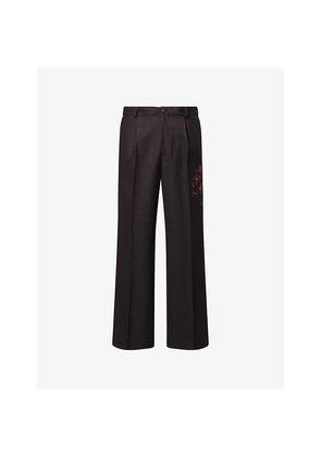 Mens Dries Van Noten Embroidered 2196 Straight-Leg Wool Trousers