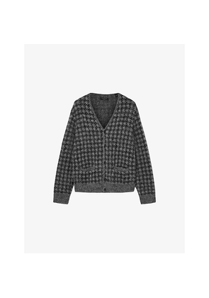 Mens Allsaints Zain Houndstooth Relaxed-Fit Wool and Alpaca-Blend Cardigan