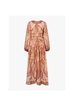 Womens Zimmermann Floral Metallic-Thread Long-Sleeve Woven Midi Dress