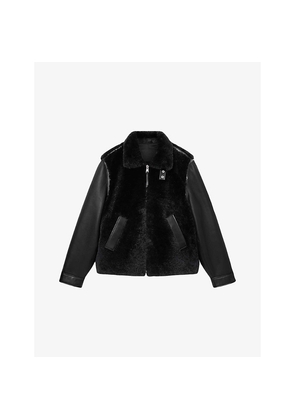 Mens Allsaints Conyer Leather-Sleeve Shearling Jacket