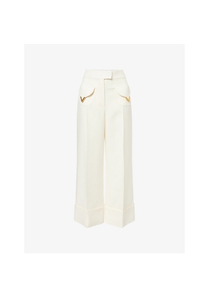 Womens Valentino Garavani Pressed-Pleat Cropped Wool and Silk-Blend Trousers