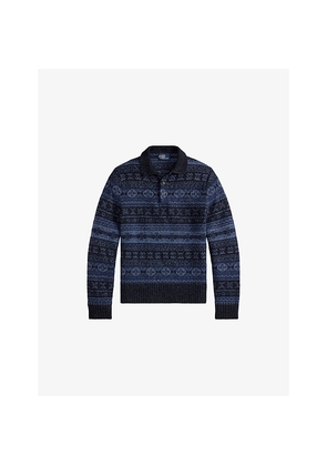 Mens Polo Ralph Lauren Fair-Isle Polo-Collar Wool and Linen-Blend Jumper