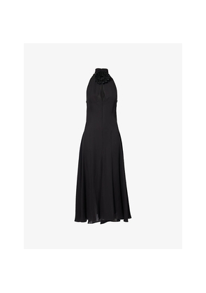 Womens Alaia High-Neck Flower Woven Midi Dress