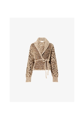 Womens Dries Van Noten Shawl-Collar Belted Wool-Blend Jumper