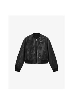 Womens Allsaints Orten Logo-Patch Leather Bomber Jacket