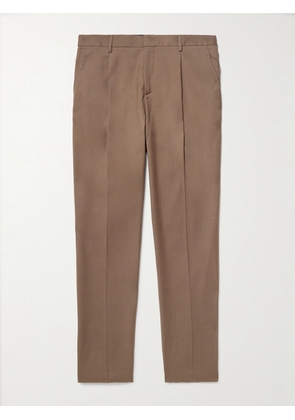 Sunspel - Tapered Pleated Virgin Wool-Twill Trousers - Men - Brown - 28W 32L