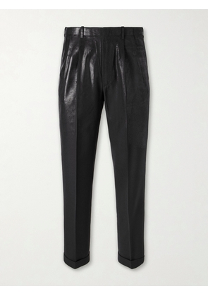 Maison Margiela - Cropped Straight-Leg Pleated Foiled Virgin Wool Trousers - Men - Black - IT 46