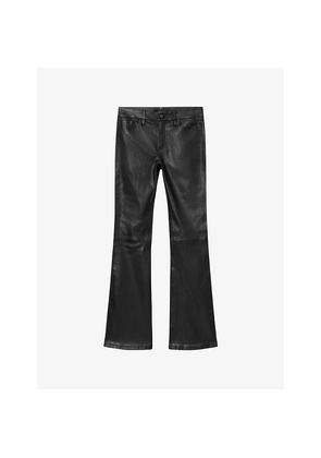 Womens Allsaints Haldan Bootcut Mid-Rise Leather Trousers