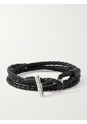 TOM FORD - Woven Leather and Silver-Tone Wrap Bracelet - Men - Black - M