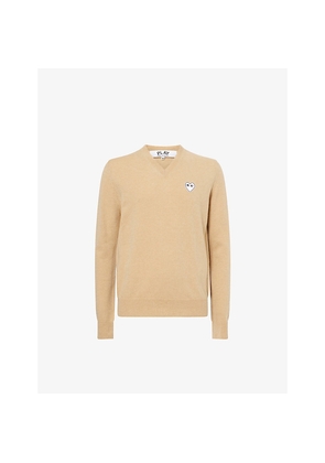 Mens Comme Des Garcons Play Heart-Embroidered Knitted Wool Jumper