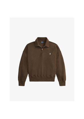 Womens Polo Ralph Lauren Brand-Embroidered Half-Zip Cotton-Blend Sweatshirt