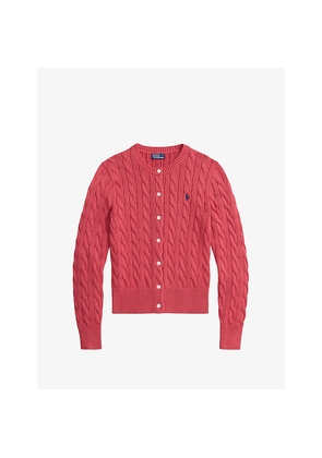Womens Polo Ralph Lauren Logo-Embroidered Cable-Knit Cotton Cardigan