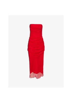 Womens Carolina Herrera Strapless Draped Silk Midi Dress