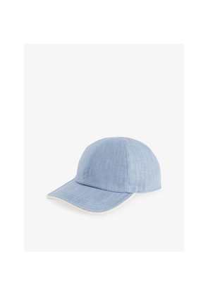 Mens Eleventy Suede-Trim Linen-Blend Cap