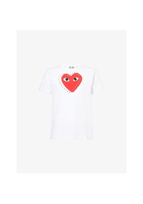 Mens Comme Des Garcons Play Rhinestone Heart-Embroidered Cotton T-Shirt