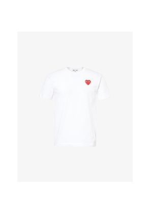 Mens Comme Des Garcons Play Rhinestone Heart-Embroidered Cotton T-Shirt