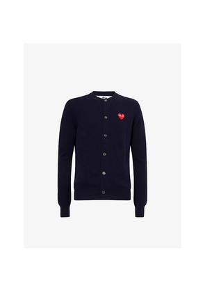 Mens Comme Des Garcons Play Heart-Embroidered Knitted Wool Cardigan