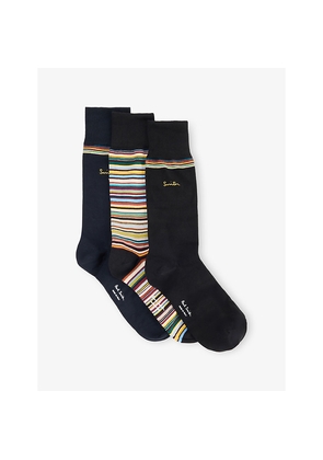 Mens Paul Smith Signature Gold Striped 3-Pack Cotton-Blend Socks