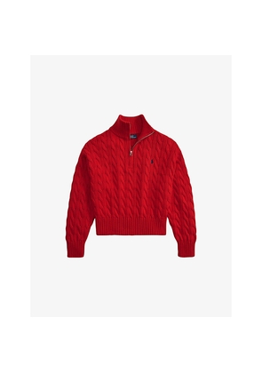 Womens Polo Ralph Lauren Brand-Embroidered Cable-Knitted Cotton Jumper