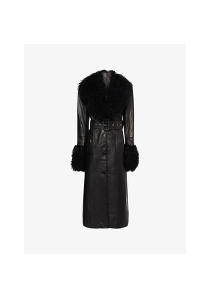 Womens Stand Studio Monica Fur-Embellished Leather Coat