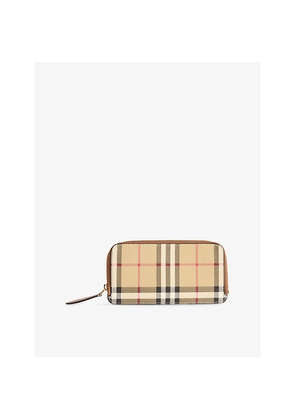 Womens Burberry Large Check Zip Coated-Canvas Card Case
