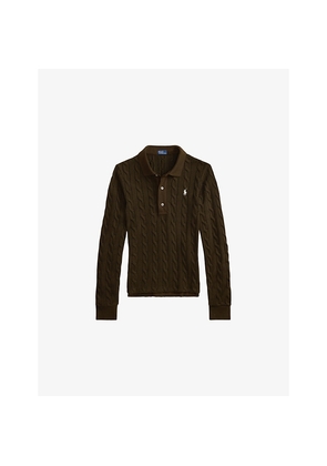 Womens Polo Ralph Lauren Brand-Embroidered Cable-Knitted Cotton Jumper