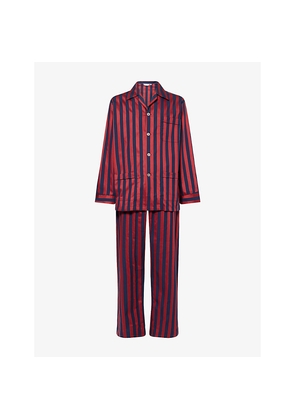 Mens Derek Rose Royal Striped Cotton-Poplin Pyjama Set