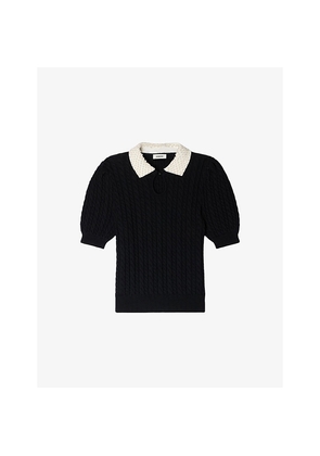 Womens Sandro Embellished-Collar Cable-Knitted Cotton-Blend Jumper