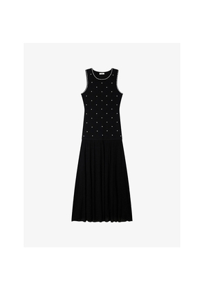 Womens Sandro Rhinestone-Embellished Sleeveless Knitted Maxi Dress