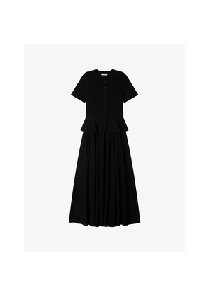Womens Sandro Peplum Short-Sleeved Knitted Maxi Dress