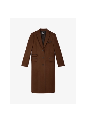Womens The Kooples Notched-Lapel Single-Breasted Wool-Blend Coat