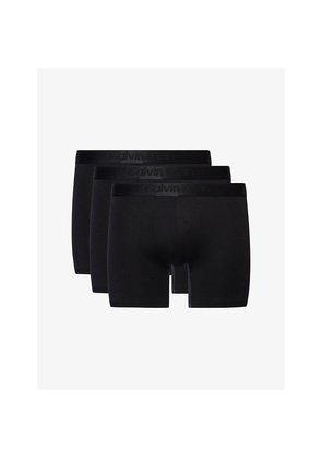 Mens Calvin Klein Mid-Rise Branded Pack Of Three Stretch-Woven Boxer Briefs