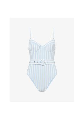 Womens Simkhai Noa Belted Stripe Swimsuit
