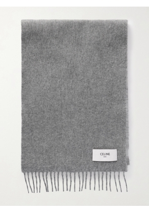 CELINE - Logo-Appliquéd Fringed Cashmere Scarf - Men - Gray