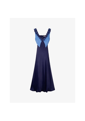 Womens Omnes Caroline Lace-Trim Satin Midi Dress