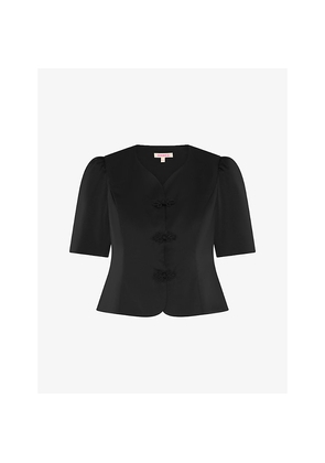 Womens Omnes Lorelai Puff-Sleeve Satin Blouse