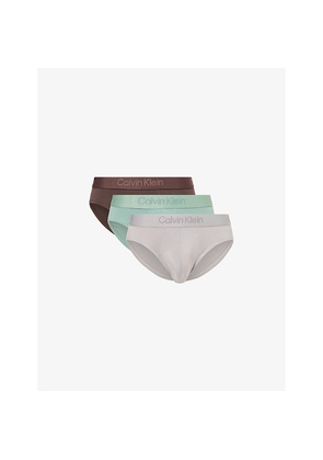 Mens Calvin Klein Ultra Soft Branded Pack Of Three Stretch-Cotton Hip Briefs