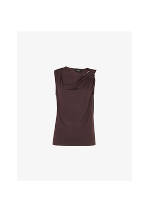 Womens Whistles Ring-Detail Cowl-Neck Stretch-Woven Top