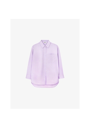 Womens Ro&Zo Stripe-Pattern Buttoned-Side Cotton-Blend Shirt