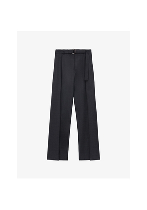 Womens Loewe Pleated Adjustable-Belt Wool Trousers